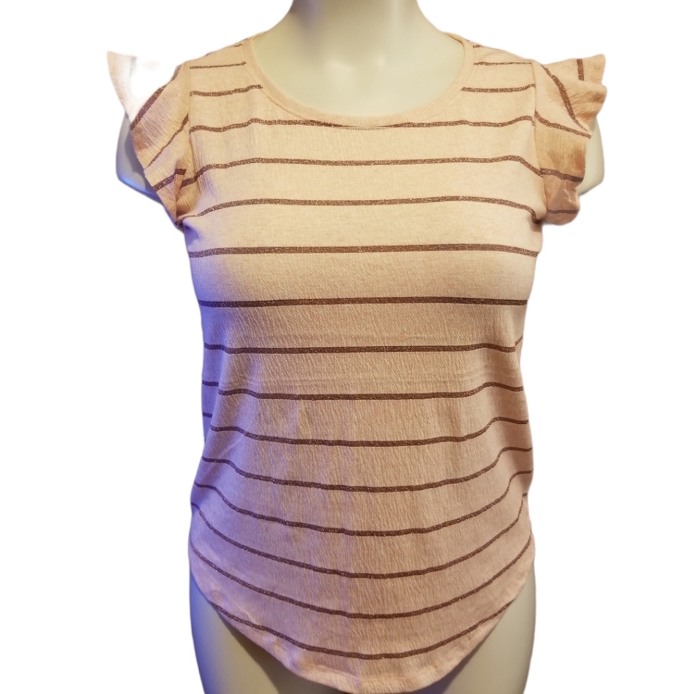 Next Ruffled Sleeve Pink on Rose Gold Top Size 12